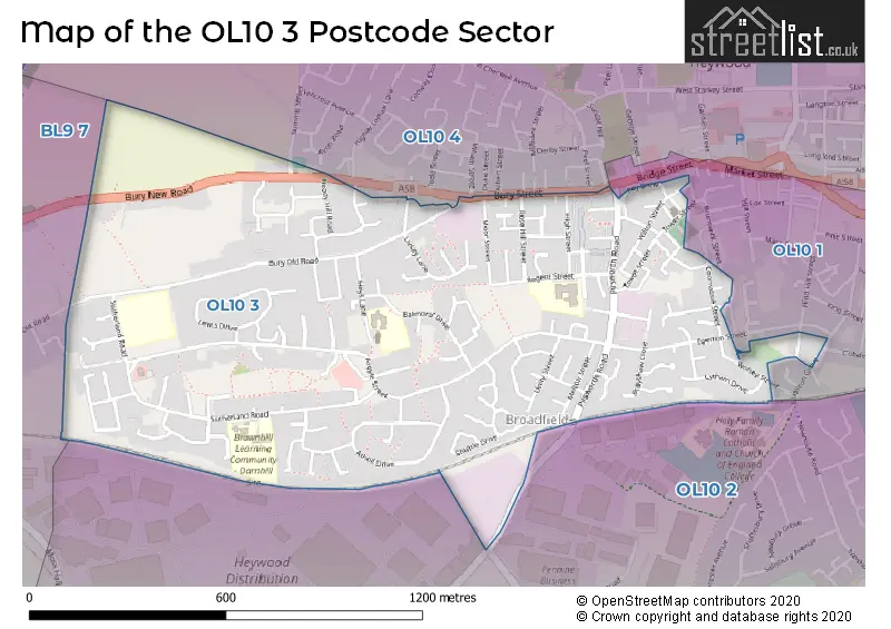 Map of the OL10 3 and surrounding postcode sector