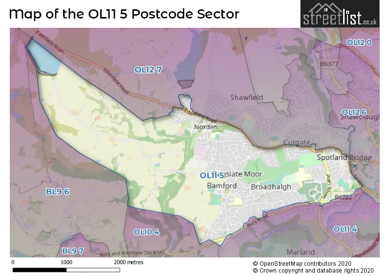 Map of the OL11 5 and surrounding postcode sector