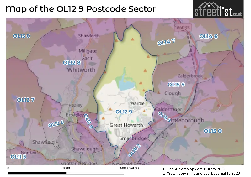 Map of the OL12 9 and surrounding postcode sector