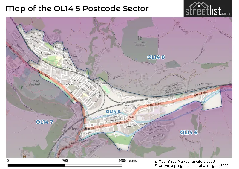 Map of the OL14 5 and surrounding postcode sector