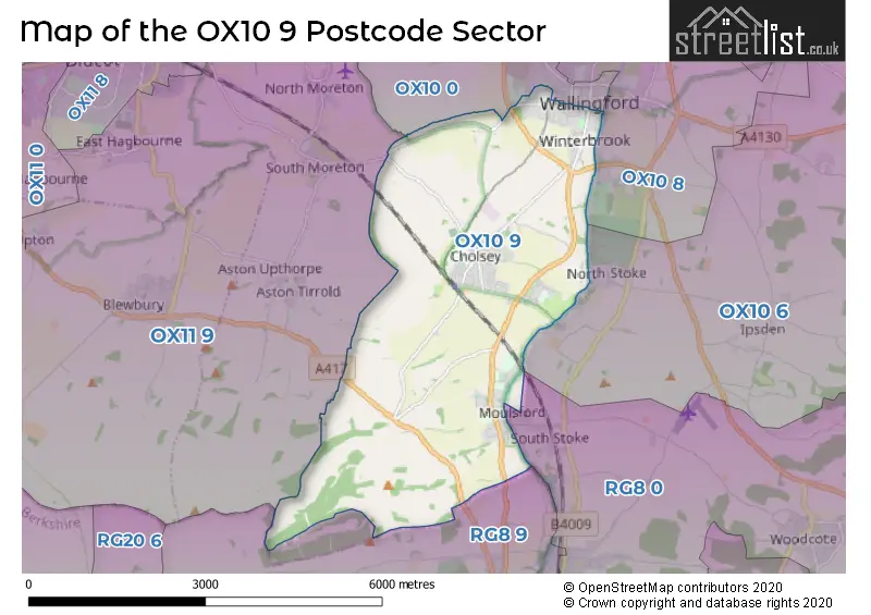 Map of the OX10 9 and surrounding postcode sector