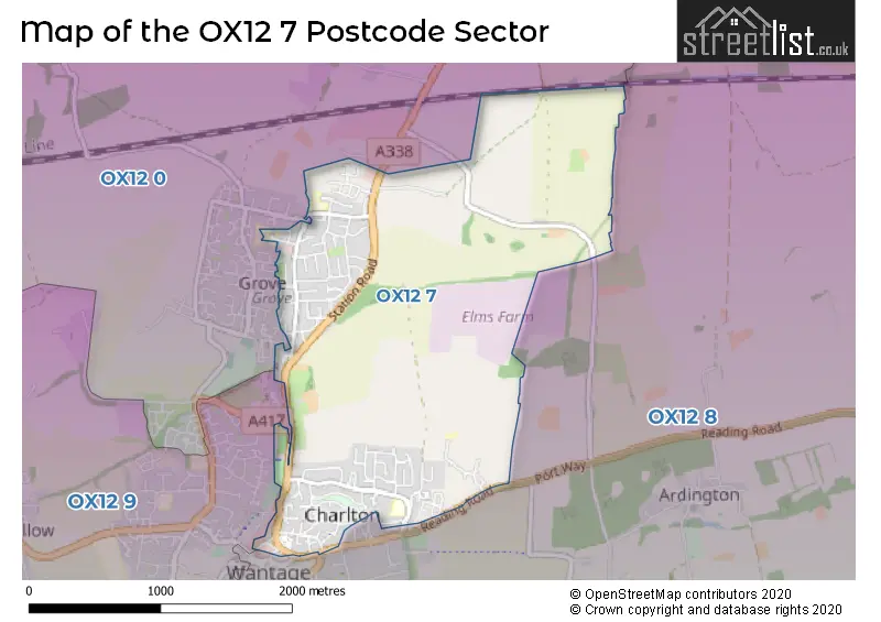 Map of the OX12 7 and surrounding postcode sector