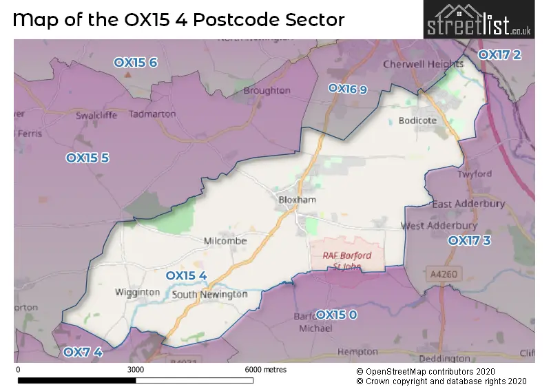 Map of the OX15 4 and surrounding postcode sector