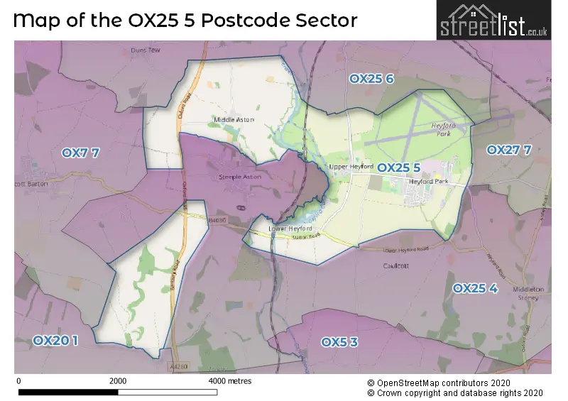 Map of the OX25 5 and surrounding postcode sector