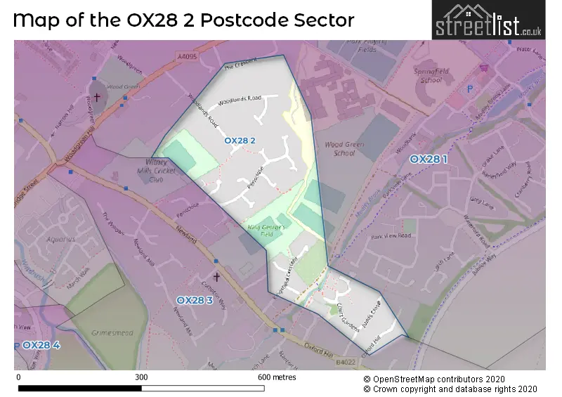 Map of the OX28 2 and surrounding postcode sector