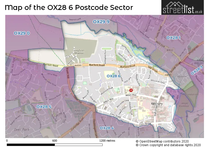 Map of the OX28 6 and surrounding postcode sector