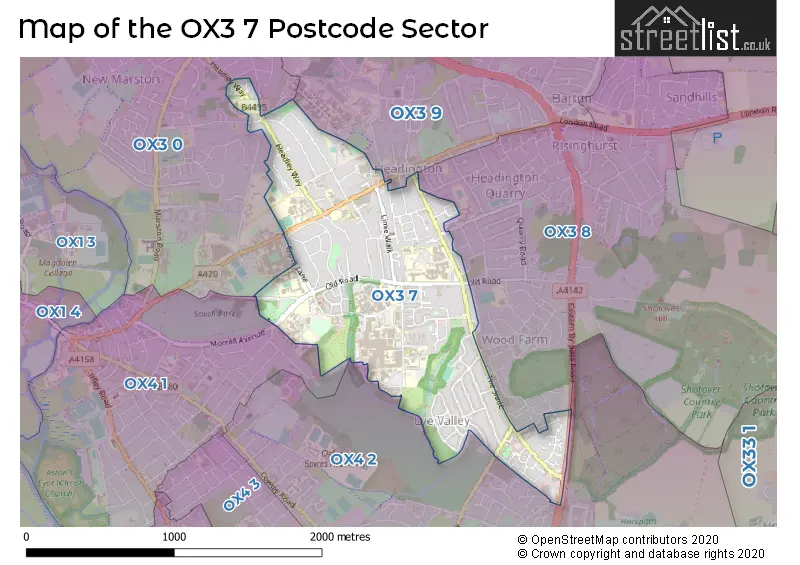 Map of the OX3 7 and surrounding postcode sector