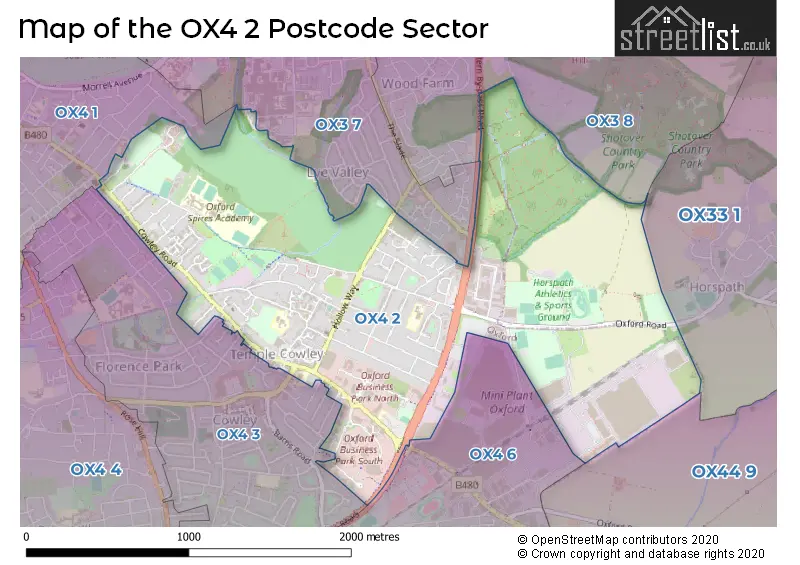 Map of the OX4 2 and surrounding postcode sector