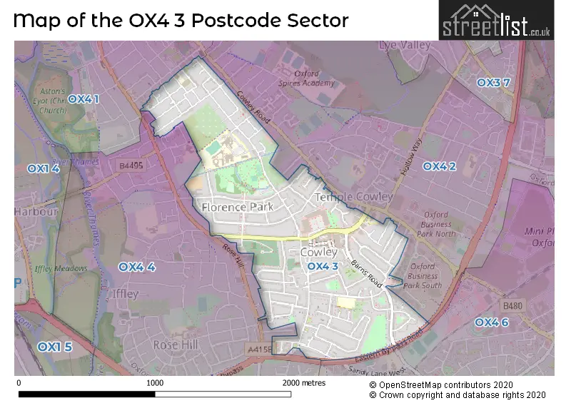 Map of the OX4 3 and surrounding postcode sector