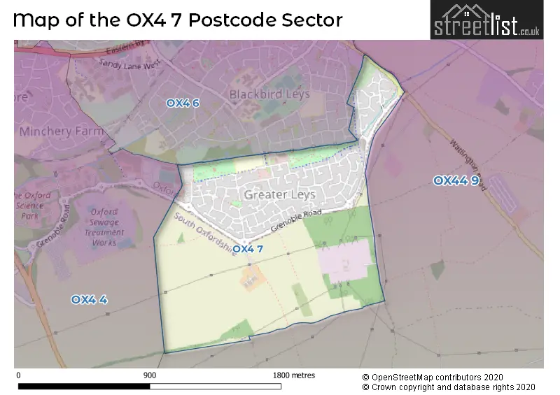 Map of the OX4 7 and surrounding postcode sector