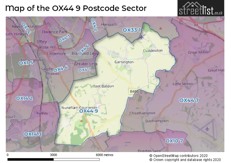 Map of the OX44 9 and surrounding postcode sector