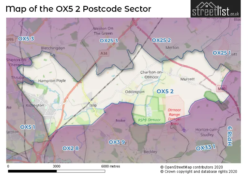 Map of the OX5 2 and surrounding postcode sector