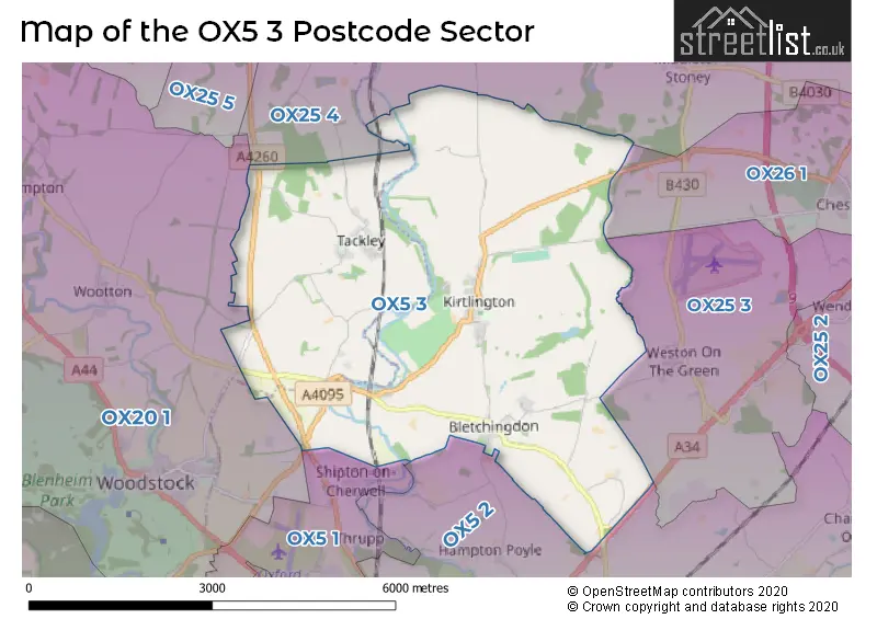 Map of the OX5 3 and surrounding postcode sector