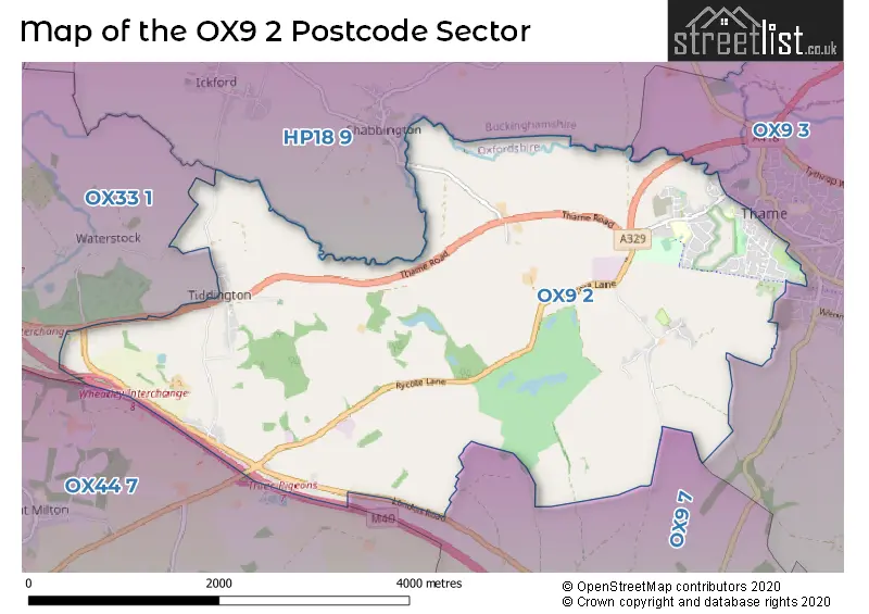 Map of the OX9 2 and surrounding postcode sector