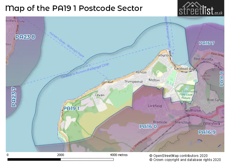 Map of the PA19 1 and surrounding postcode sector