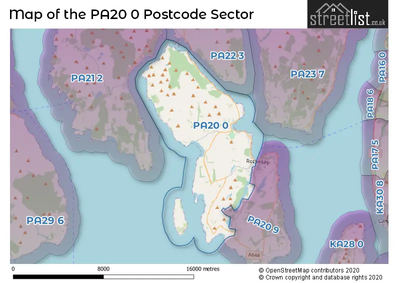 Map of the PA20 0 and surrounding postcode sector