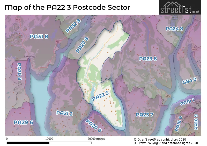 Map of the PA22 3 and surrounding postcode sector