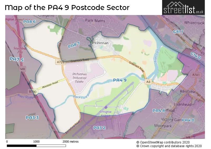 Map of the PA4 9 and surrounding postcode sector