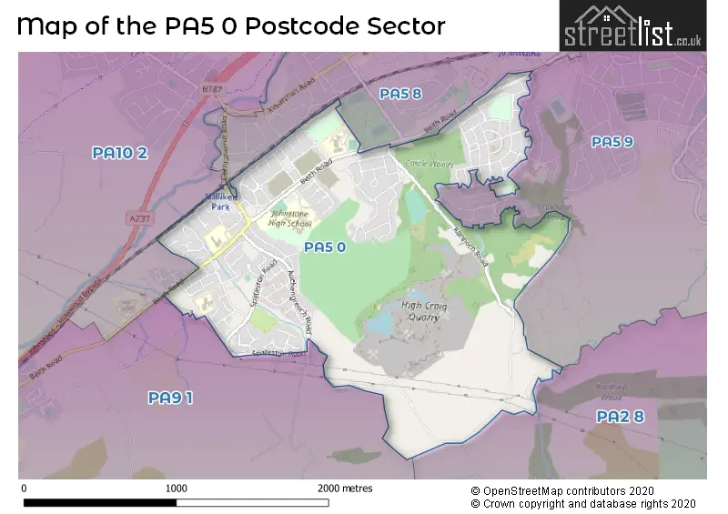 Map of the PA5 0 and surrounding postcode sector