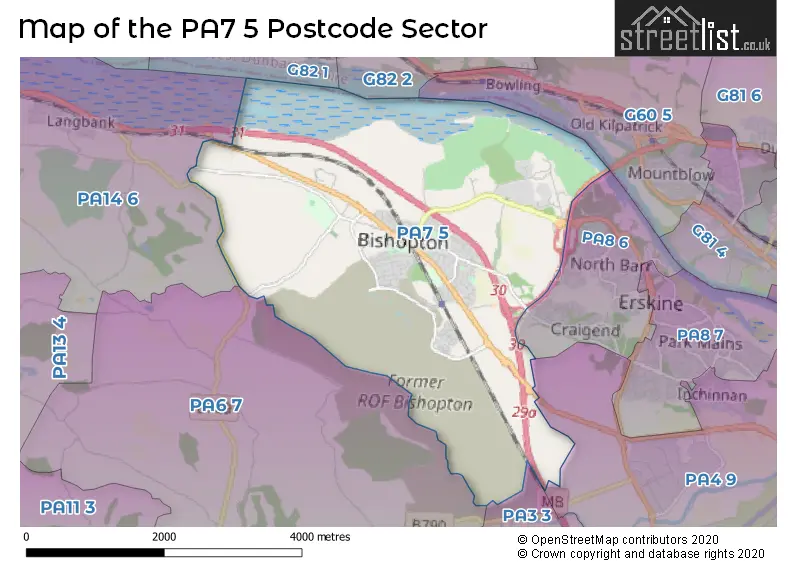 Map of the PA7 5 and surrounding postcode sector