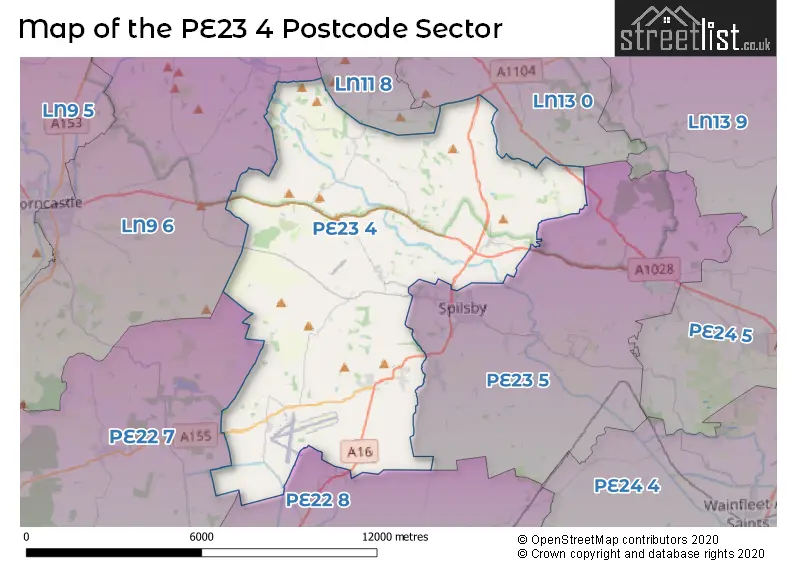 Map of the PE23 4 and surrounding postcode sector