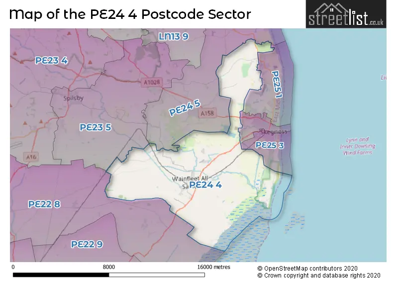 Map of the PE24 4 and surrounding postcode sector