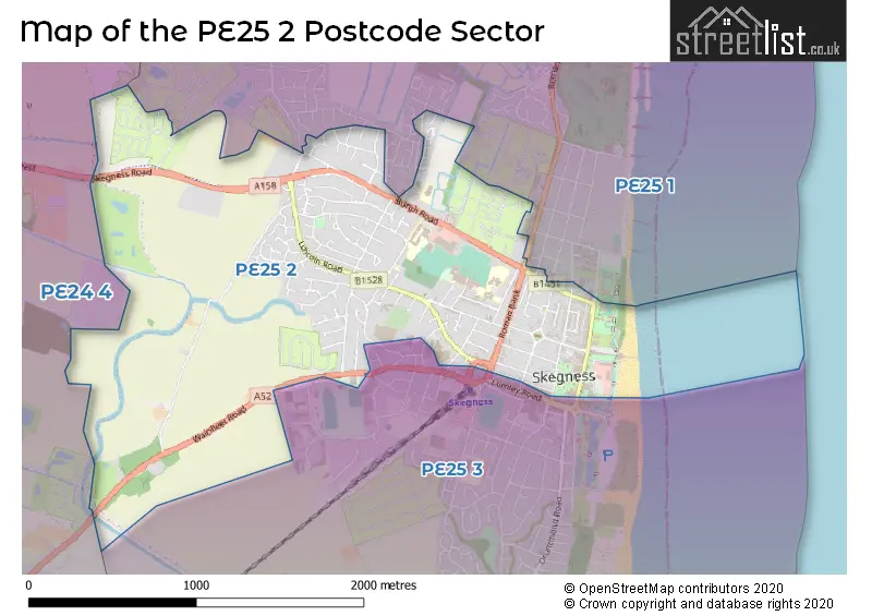 Map of the PE25 2 and surrounding postcode sector