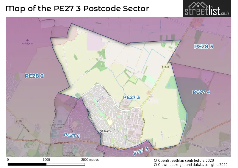 Map of the PE27 3 and surrounding postcode sector