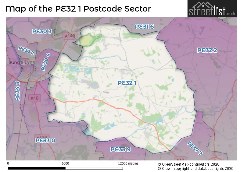 Map of the PE32 1 and surrounding postcode sector