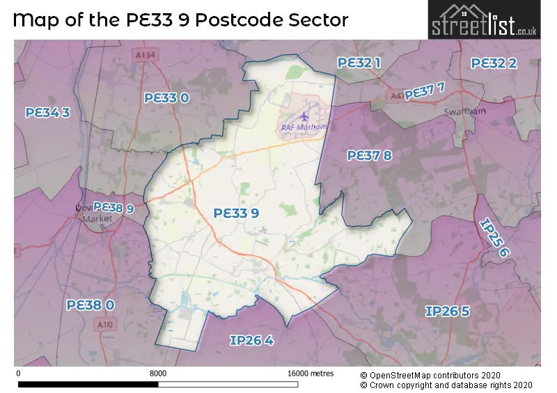 Map of the PE33 9 and surrounding postcode sector