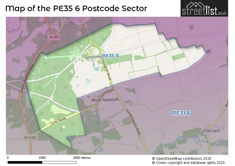 Map of the PE35 6 and surrounding postcode sector