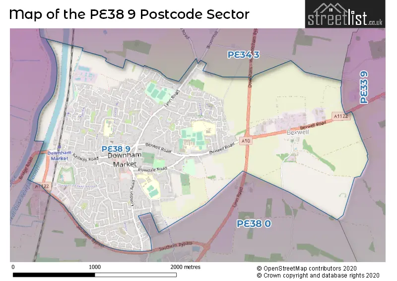 Map of the PE38 9 and surrounding postcode sector