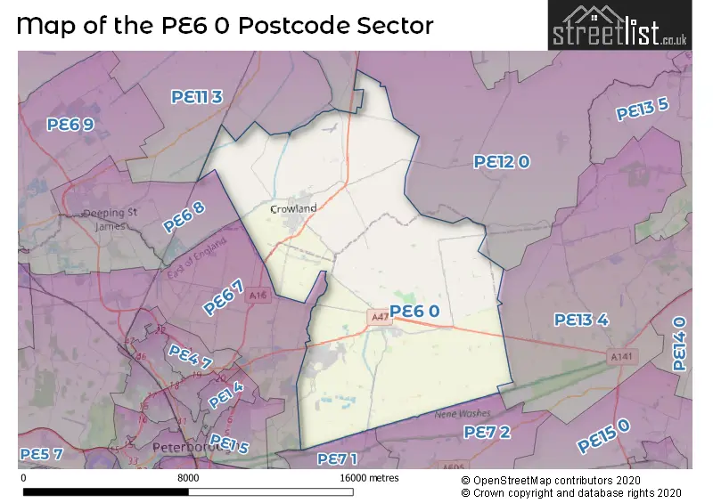 Map of the PE6 0 and surrounding postcode sector