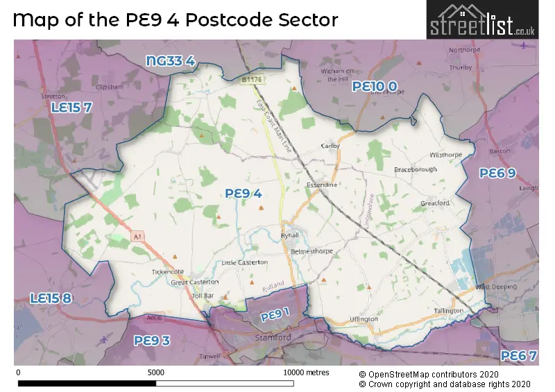 Map of the PE9 4 and surrounding postcode sector