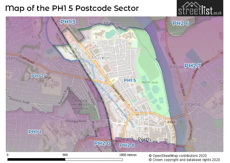 Map of the PH1 5 and surrounding postcode sector