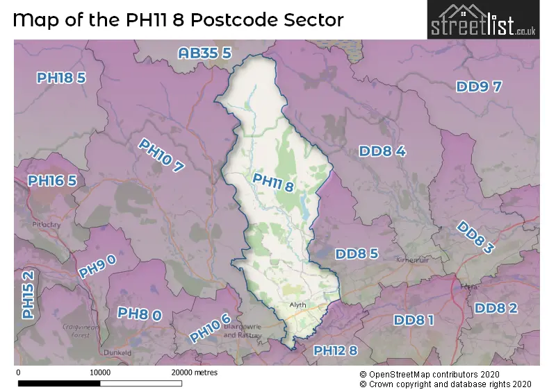 Map of the PH11 8 and surrounding postcode sector