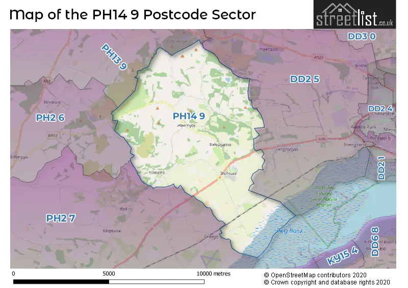 Map of the PH14 9 and surrounding postcode sector