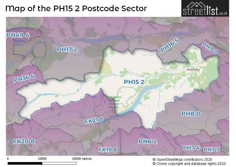 Map of the PH15 2 and surrounding postcode sector