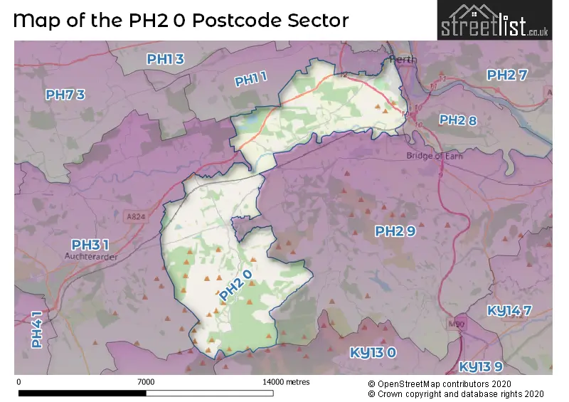 Map of the PH2 0 and surrounding postcode sector