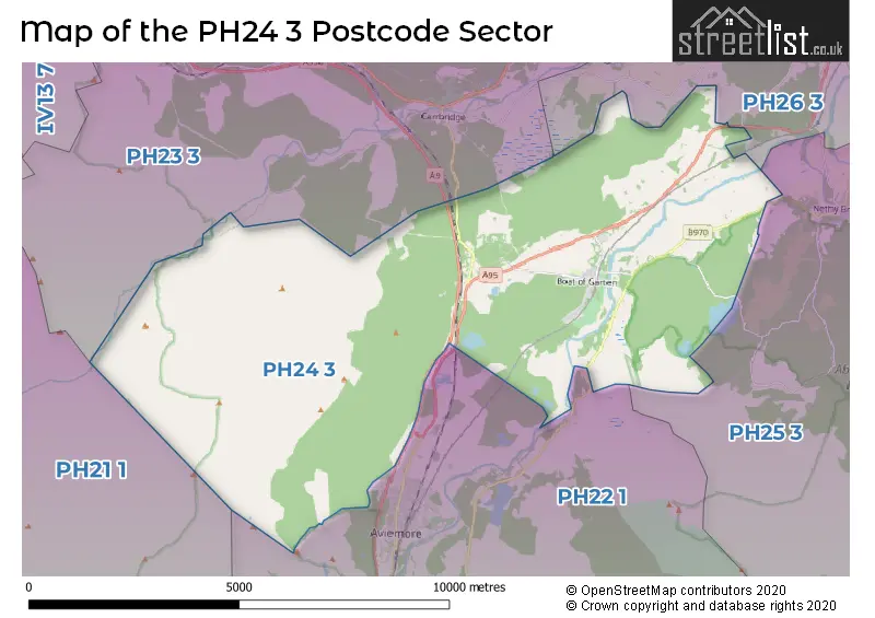 Map of the PH24 3 and surrounding postcode sector