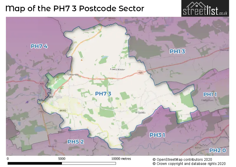 Map of the PH7 3 and surrounding postcode sector