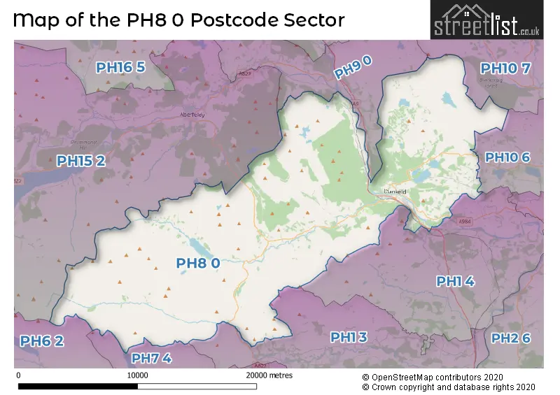 Map of the PH8 0 and surrounding postcode sector