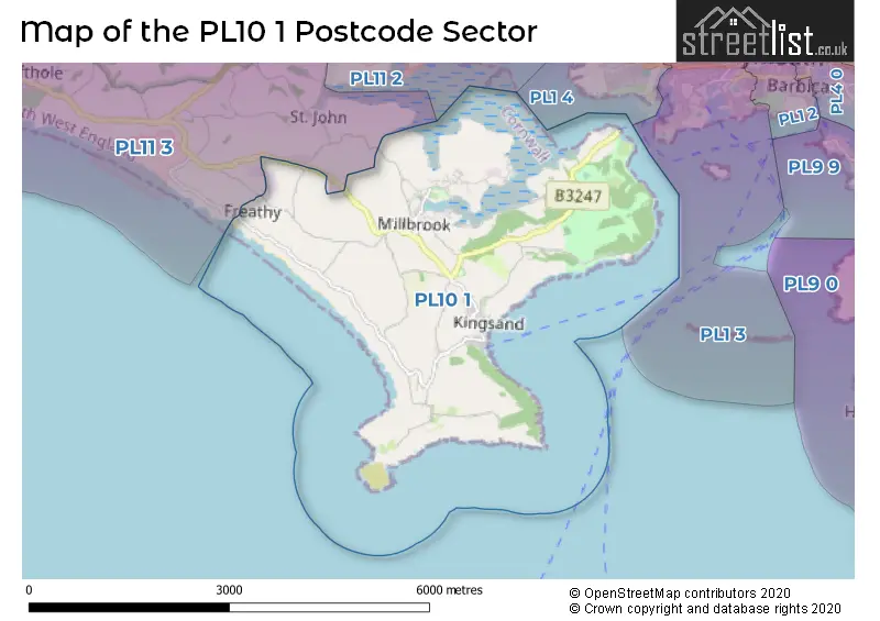 Map of the PL10 1 and surrounding postcode sector