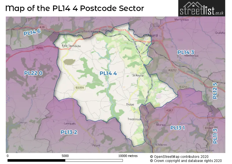 Map of the PL14 4 and surrounding postcode sector