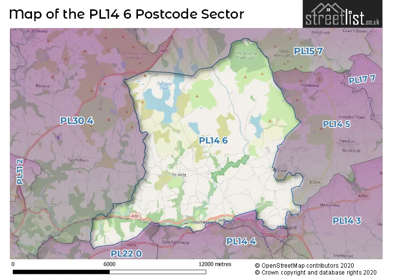 Map of the PL14 6 and surrounding postcode sector