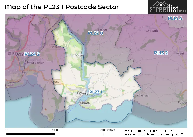 Map of the PL23 1 and surrounding postcode sector