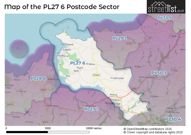 Map of the PL27 6 and surrounding postcode sector