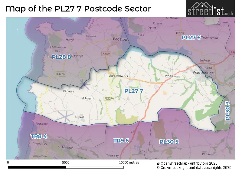 Map of the PL27 7 and surrounding postcode sector