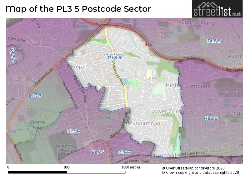 Map of the PL3 5 and surrounding postcode sector