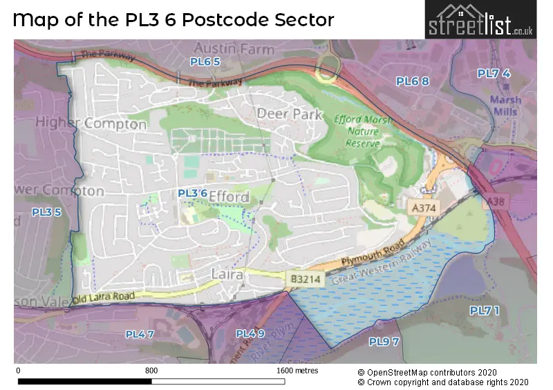 Map of the PL3 6 and surrounding postcode sector